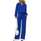 Ensemble de survêtement décontracté 2 pièces pour femme - Sweat-shirt à demi-zip et pantalon large avec cordon de serrage - Haut et pantalon de survêtement assortis pour le confort