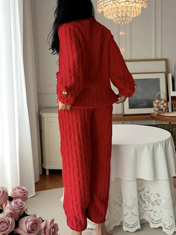 Ensemble de détente doux avec décorations de cerises pour femme, ensemble élégant et décontracté haut à manches longues et pantalon, vêtements de nuit pour femme pour l'automne et l'hiver, pyjama