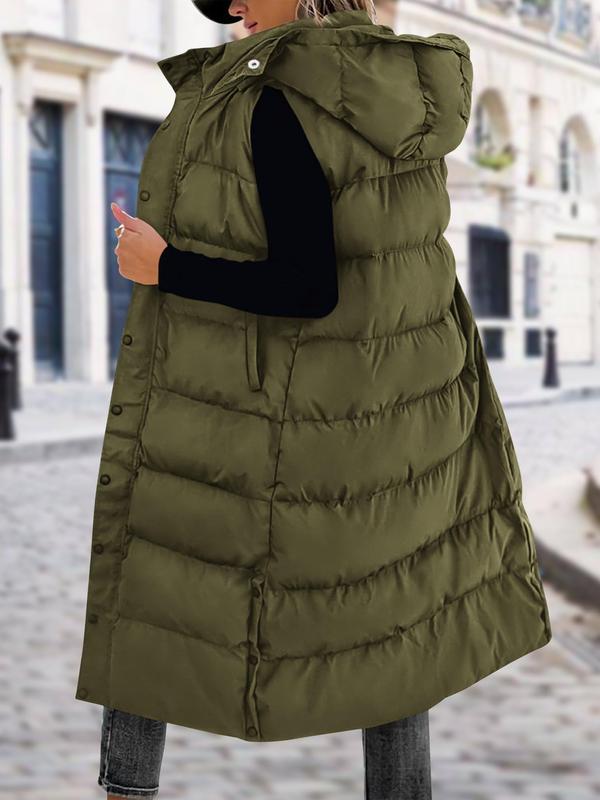 Gilet long matelassé pour femme avec capuche matelassée et fermeture boutonnée pour manteau d'hiver 2025 - Hauts, Vêtements pour femmes