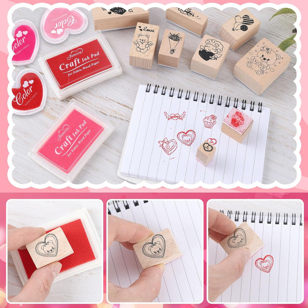 17 Timbri in gomma di legno per San Valentino e tamponi di inchiostro artigianale Tamponi per timbri per carte fai da te per scrapbooking Progetto artistico per bambini Carta Legno Tessuto Timbri per l'Avvento e le festività