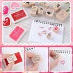 17 Timbri in gomma di legno per San Valentino e tamponi di inchiostro artigianale Tamponi per timbri per carte fai da te per scrapbooking Progetto artistico per bambini Carta Legno Tessuto Timbri per l'Avvento e le festività