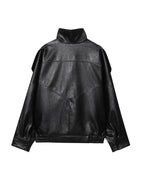 Giacca in Ecopelle Nera Collo Coreana Oversize Stile Moto Biker Orlo Elasticizzato Streetwear Casual Maniche Lunghe Impermeabile Antivento Capispalla per Primavera & Autunno, Abbigliamento Donna per Tutti i Giorni