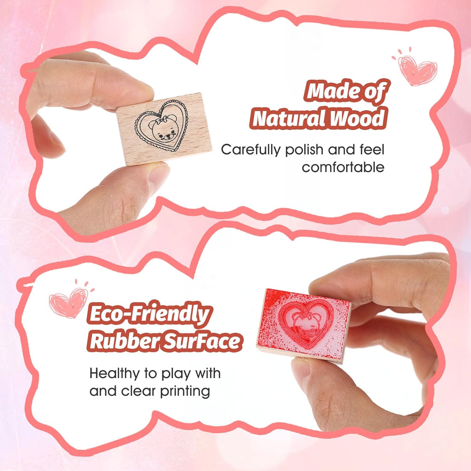 17 Pcs Valentine Wooden Rubber Stamps and Craft Ink Pads DIY Craft Card Stamps Pads for Scrapbooking Kids Art Project Paper Wood Fabric Advent Holiday Stamps