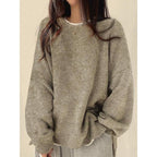 Pull femme à épaules tombantes et ourlet fendu, Pull décontracté à manches longues et col rond, Haut tricoté pour femme pour l'automne et l'hiver, Pulls pour femme