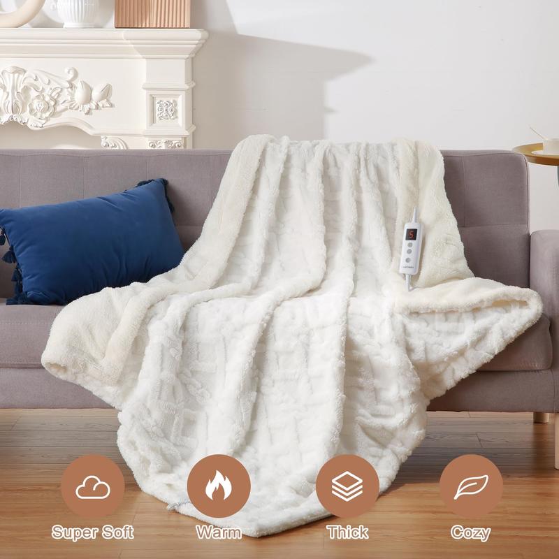 Couverture chauffante – Plaid chauffant électrique en Sherpa épais et touffeté avec 10 niveaux de chauffage et 10 réglages de temps, couverture chauffante lavable en machine et certifiée ETL pour un chauffage rapide, 50