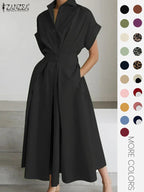 Robe unie à col pour femme, robe décontractée à manches courtes pour l'été, vêtements pour femmes pour le quotidien