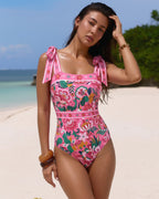 Costume intero e gonna con stampa floreale rosa Paradise