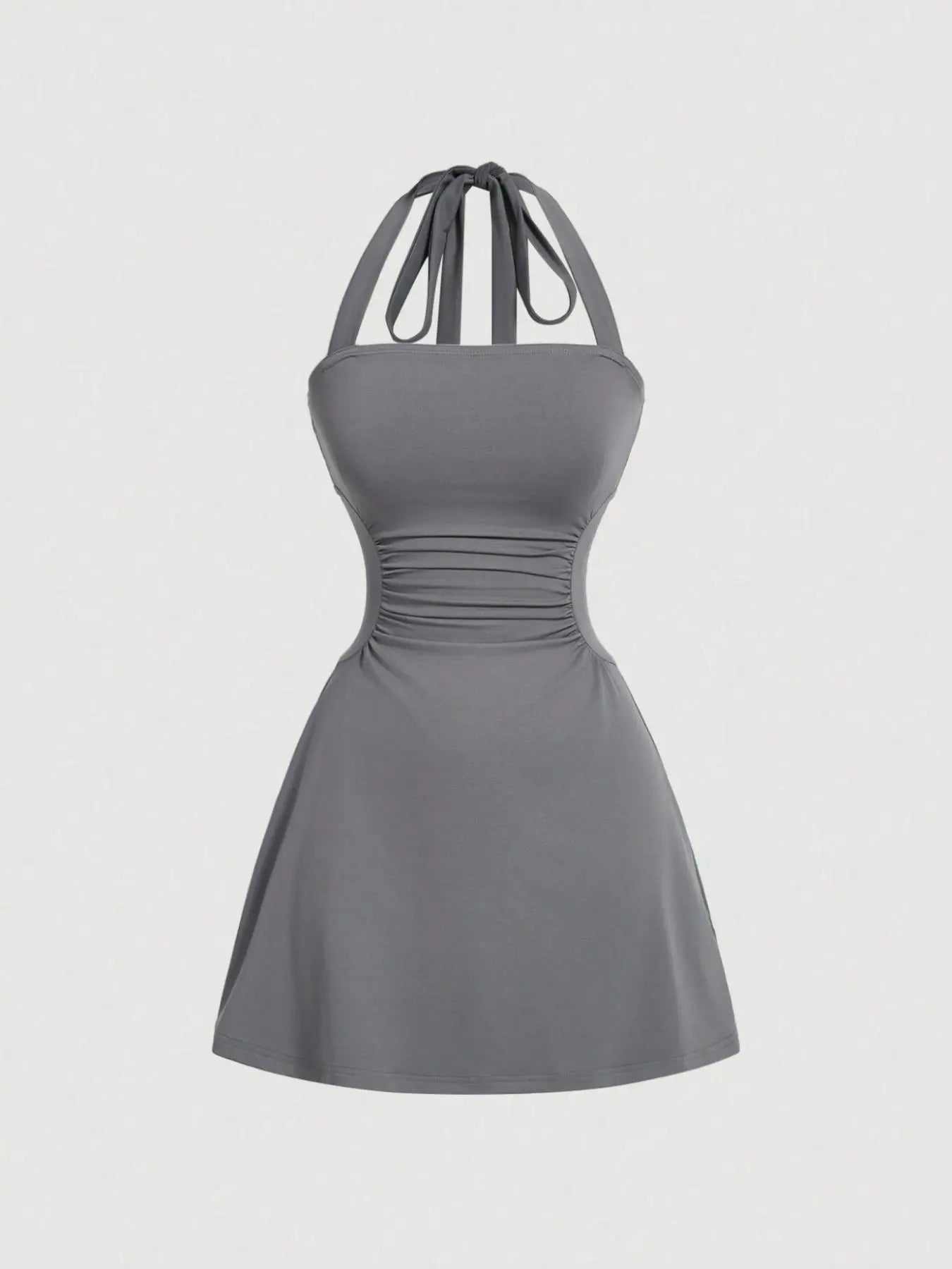 Robe licou unie froncée à nouer dans le dos pour femme
