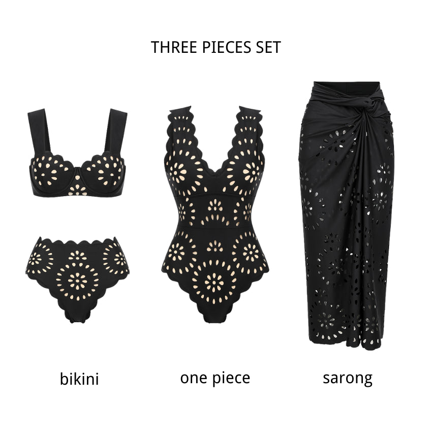 Costume da bagno intero/Due pezzi nero con ferretto e ritagli