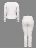 Ensemble deux pièces décontracté pour femme, haut à manches longues de couleur unie et pantalon large élastique, pyjama confortable et minimaliste à col rond
