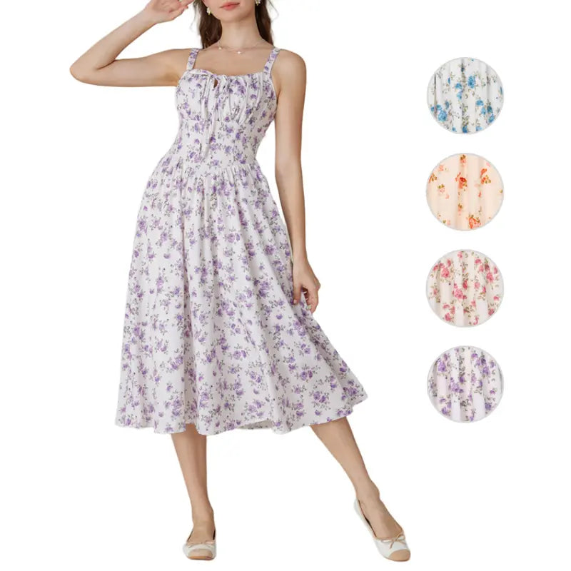 Robe longue d'été de style corset milkmaid sans manches à bretelles pour femme