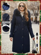 Manteau parka mi-long chaud et tendance pour femme automne-hiver, col en fausse fourrure, ceinture à cordon de serrage à la taille, coupe-vent, imperméable, résistant au froid