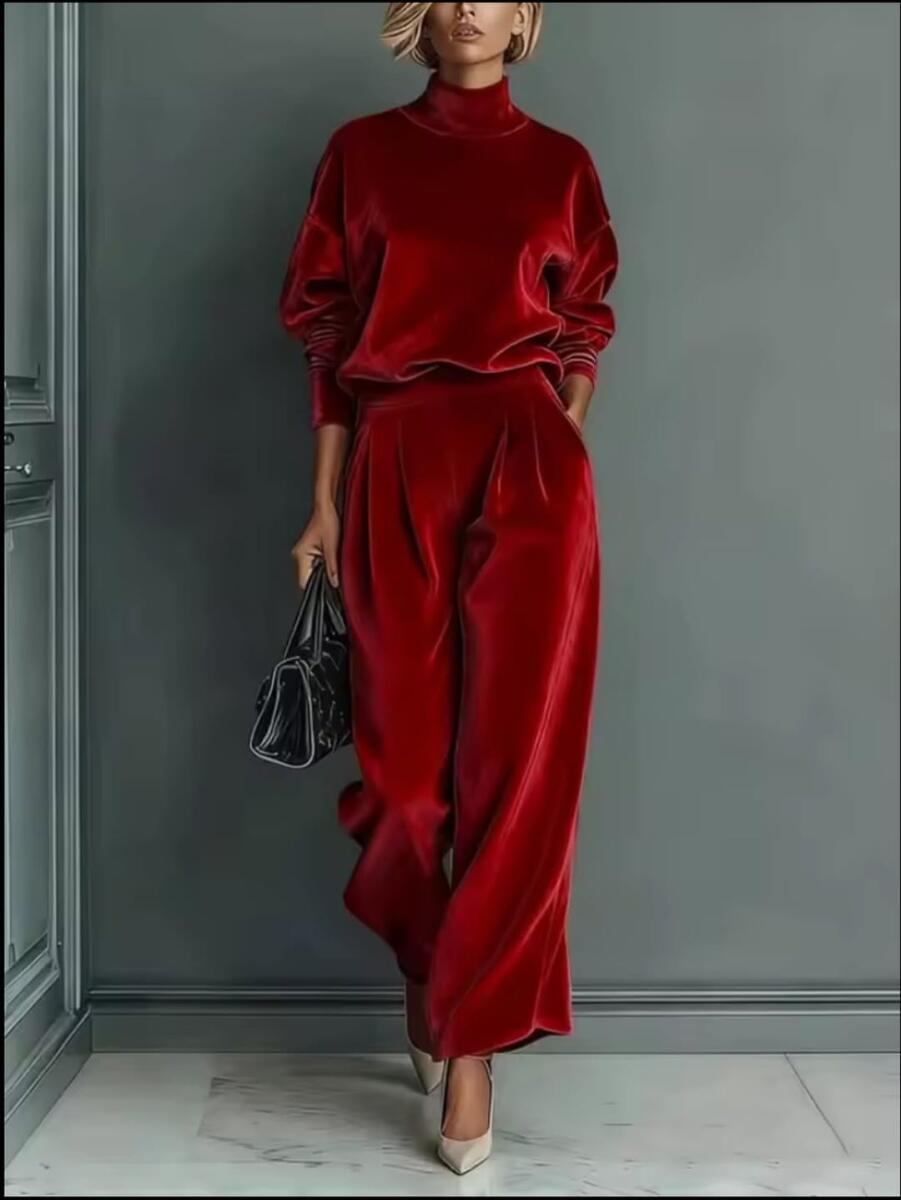 Ensemble décontracté couleur unie col montant pour femme