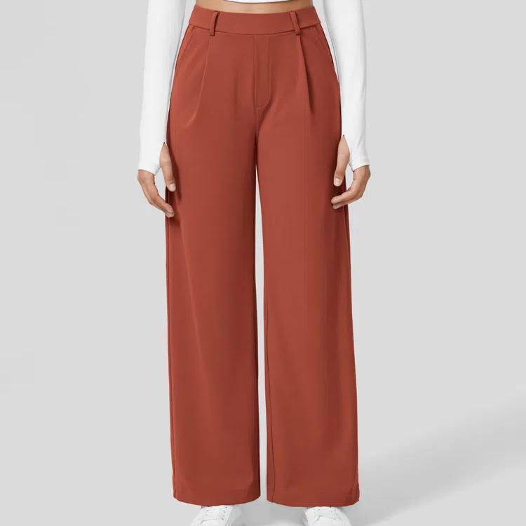 Pantaloni da Lavoro a Vita Alta con Tasche e Gamba Dritta, Abiti Business Casual da Donna, Abbigliamento Sportivo e da Esterno da Donna