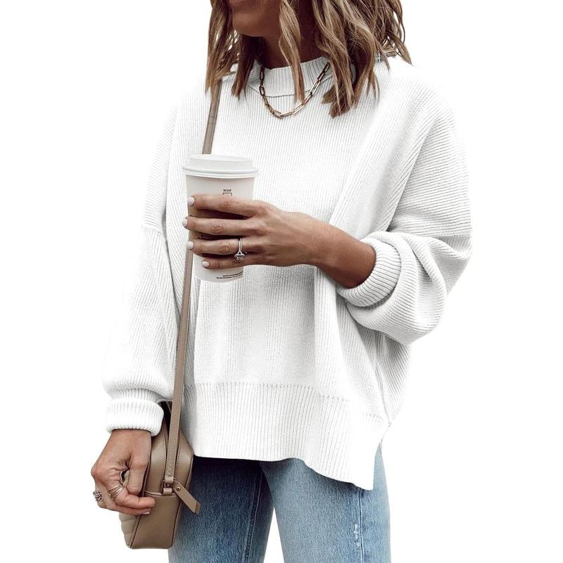 Pull Tunique Oversize Femme, Ample, Manches Longues, Tricot Côtelé, Fentes Latérales