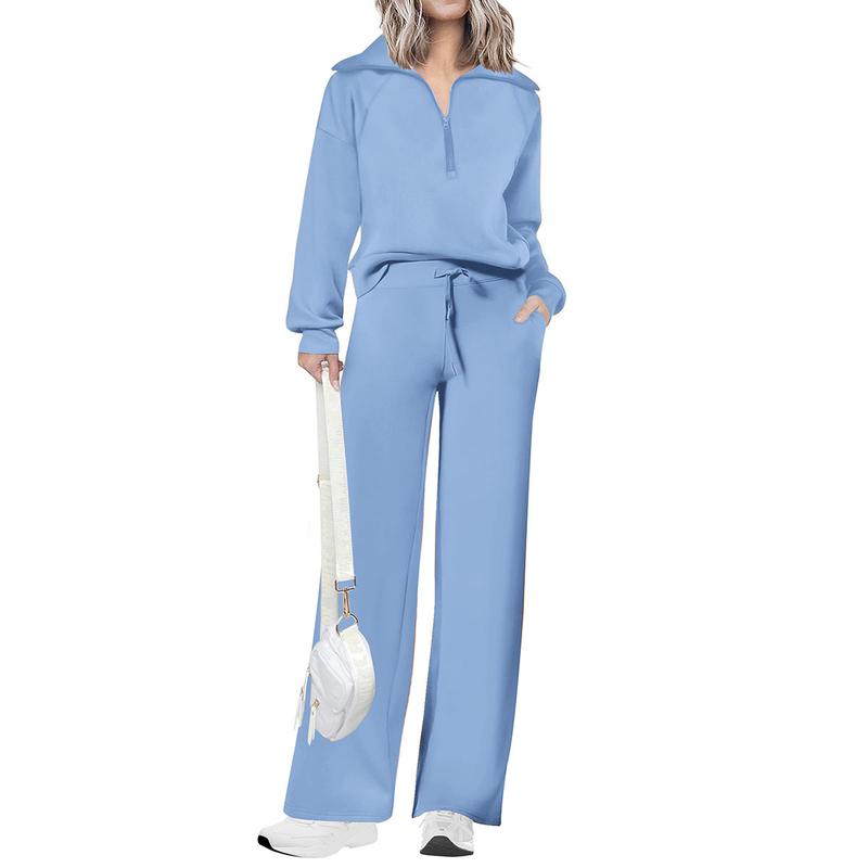 Ensemble de survêtement décontracté 2 pièces pour femme - Sweat-shirt à demi-zip et pantalon large avec cordon de serrage - Haut et pantalon de survêtement assortis pour le confort