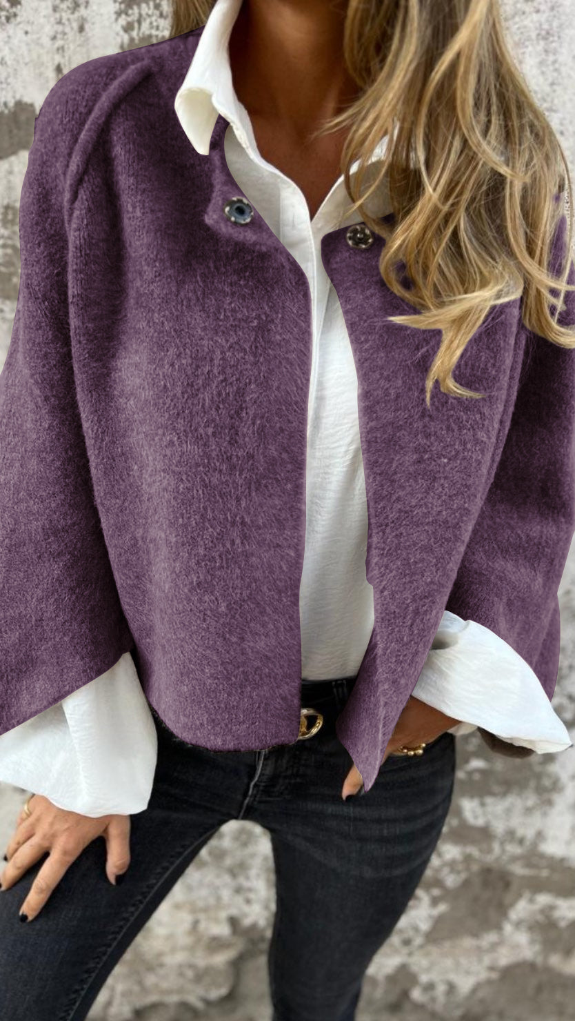 Manteau en laine à manches longues et col rond pour femme