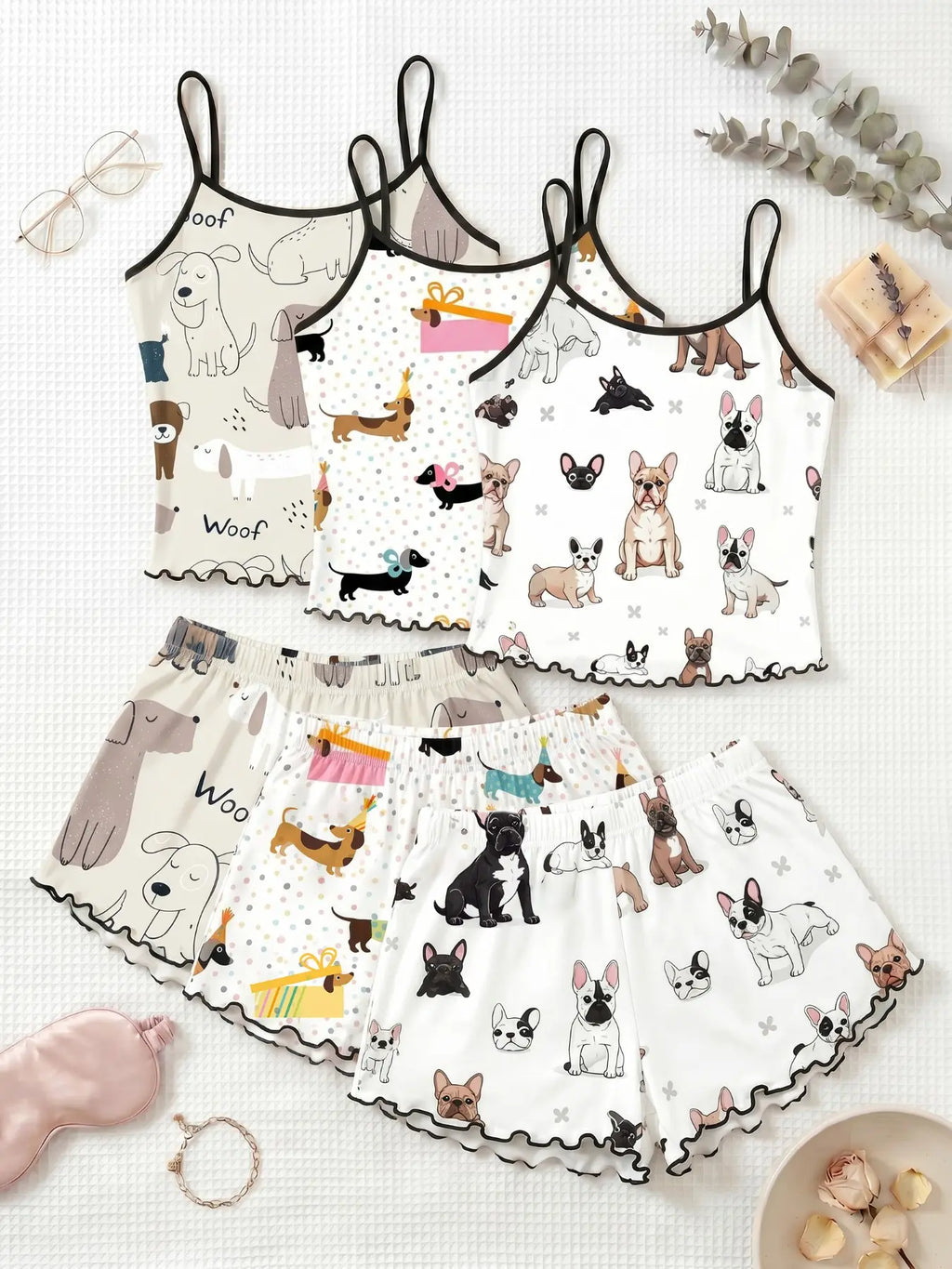 3-Piece Combo,Cherry Print Halter Short Pajamas Set