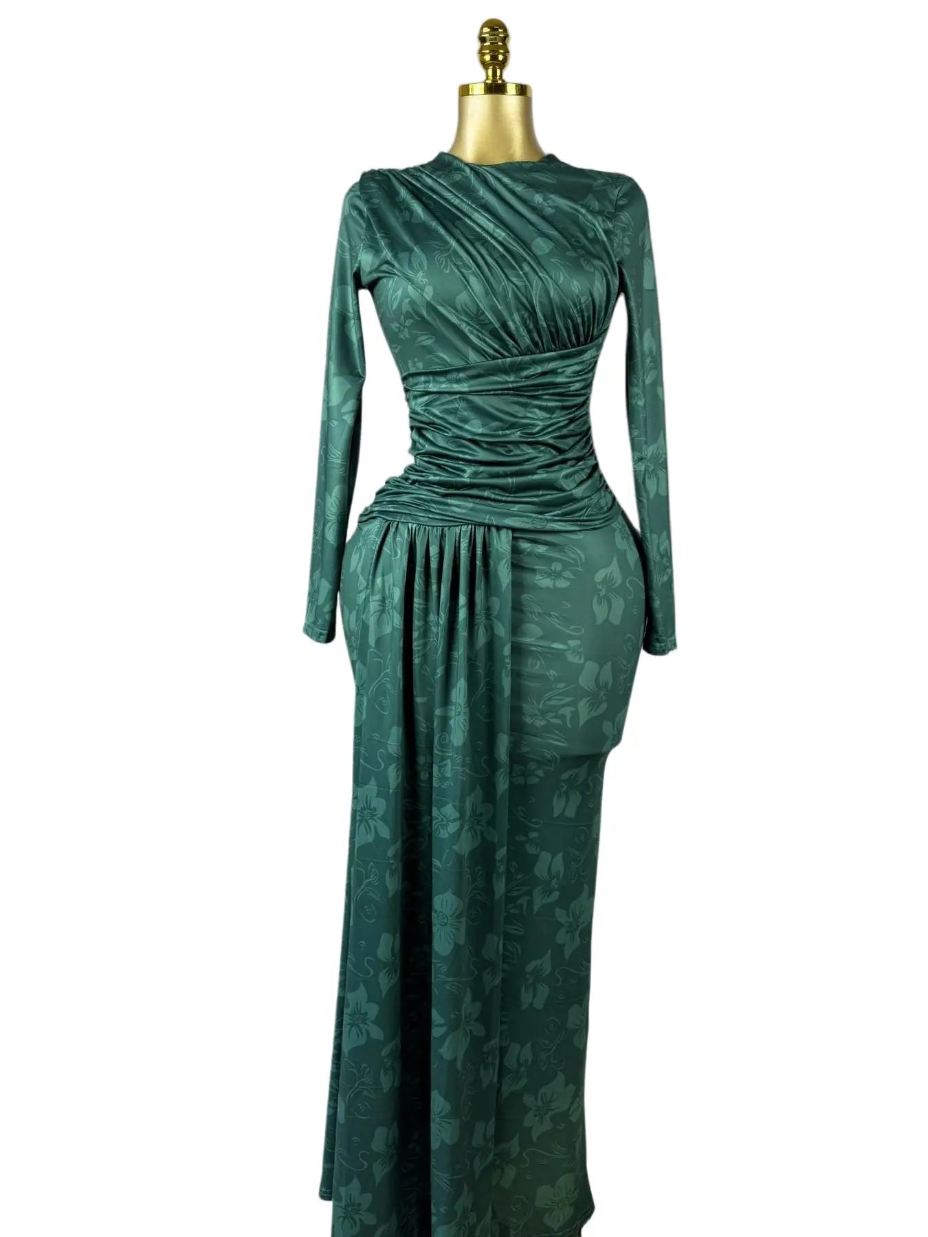 Women's O-Neck Long Sleeve Maxi Prom Dress