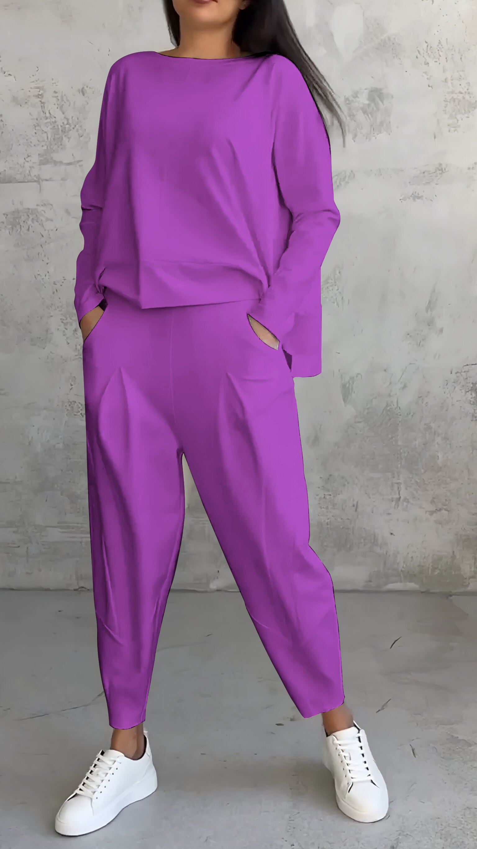 Ensemble décontracté deux pièces chic femme automne col rond manches longues