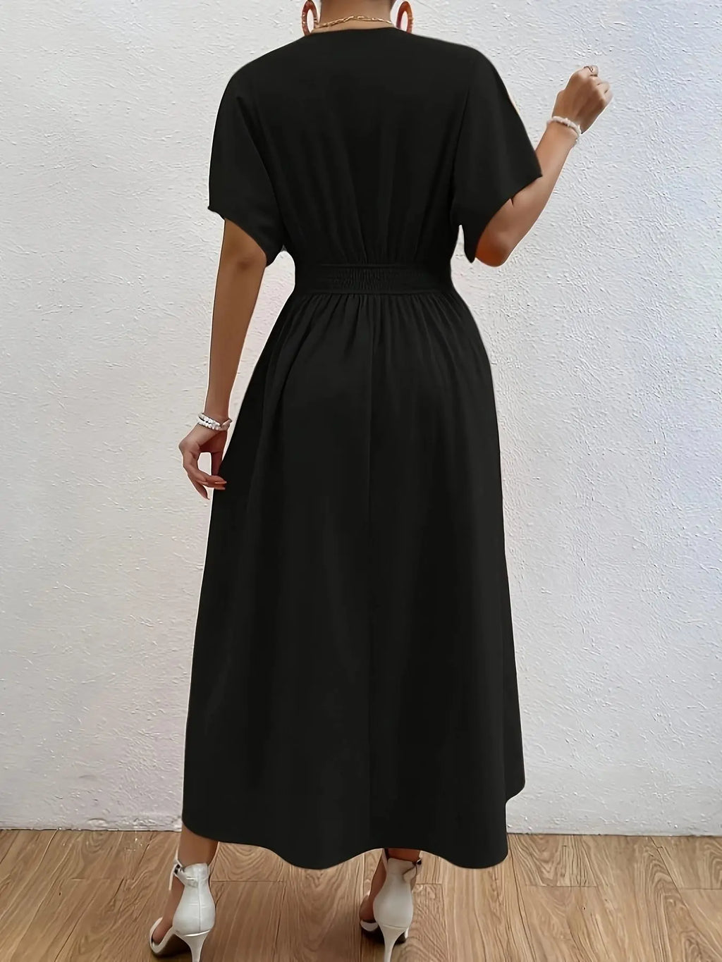 Robe boutonnée unie à manches courtes pour femme, pièce élégante, robe chic pour fête, vacances, invitée de mariage, vêtements d'été pour femme