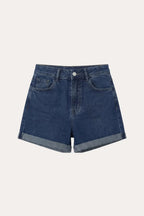 Women's stretch high-waisted rolled-up denim shorts