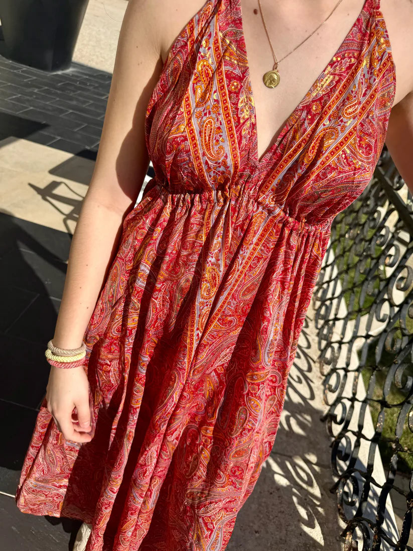 Vestito lungo da donna stile boho chic - rosso