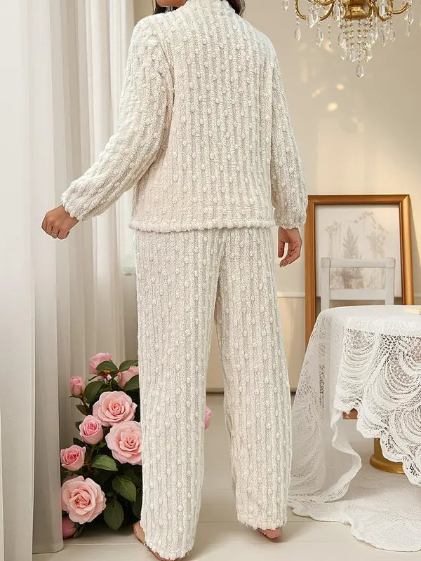 Ensemble de détente doux avec décorations de cerises pour femme, ensemble élégant et décontracté haut à manches longues et pantalon, vêtements de nuit pour femme pour l'automne et l'hiver, pyjama