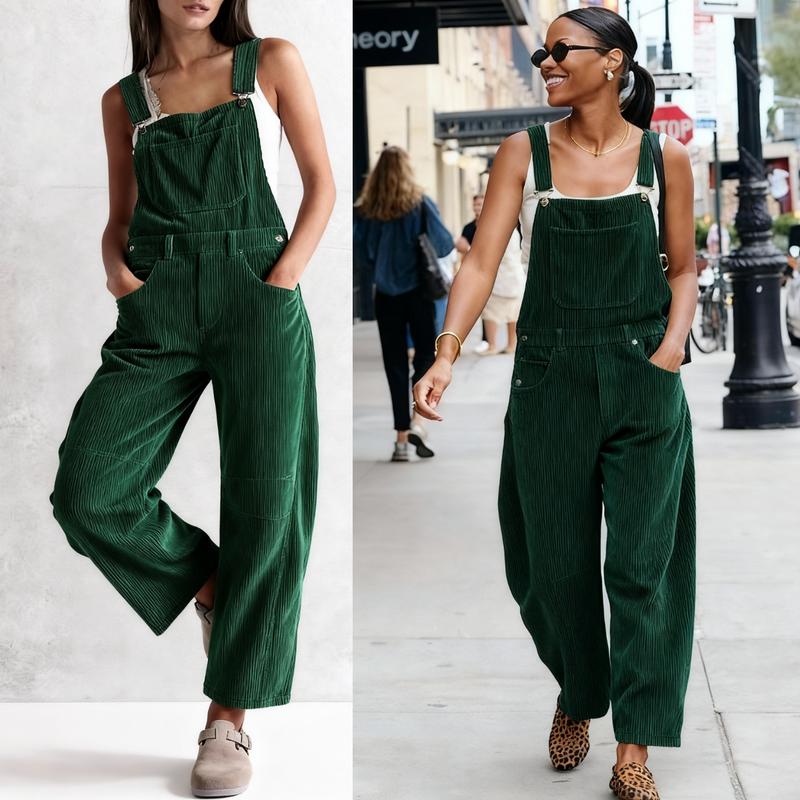 Salopette en velours côtelé pour femmes, pantalon large à bretelles en velours côtelé, combinaison ample réglable avec poches