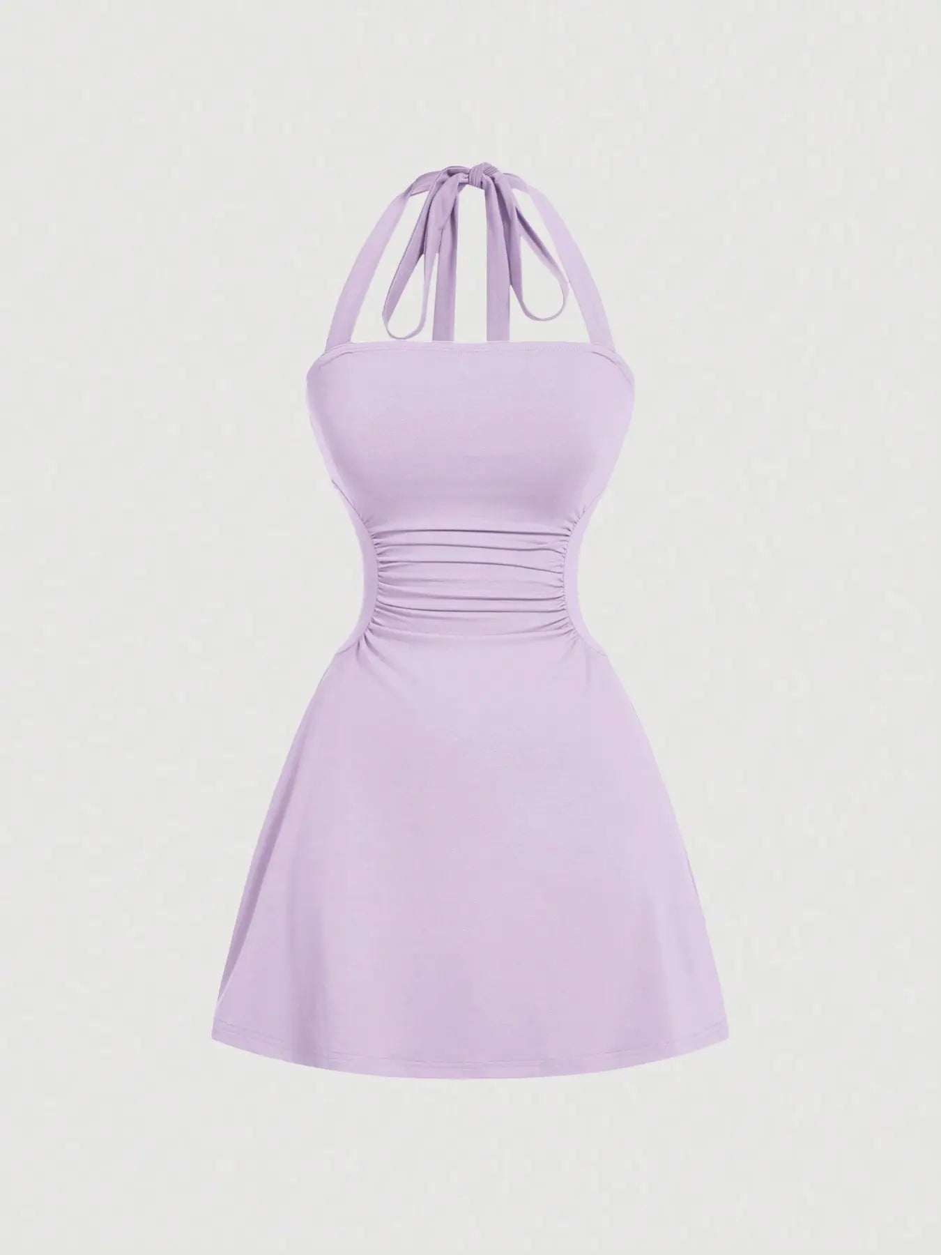 Robe licou unie froncée à nouer dans le dos pour femme