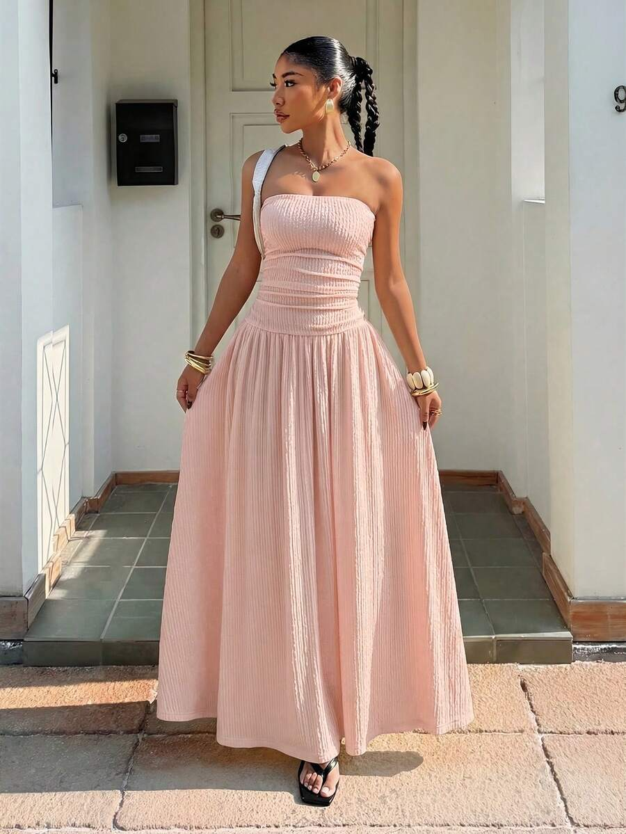 Robe longue d'été élégante sans bretelles pour femme