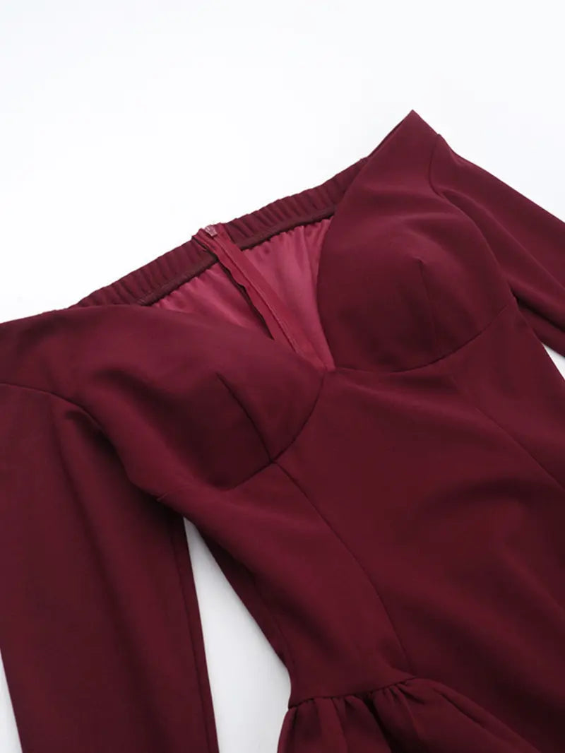 Robe unie à épaules dénudées pour femmes, élégante robe longue à manches longues et coupe trapèze pour les fêtes, les vacances, les invitées de mariage, vêtements de printemps et d'automne pour femmes