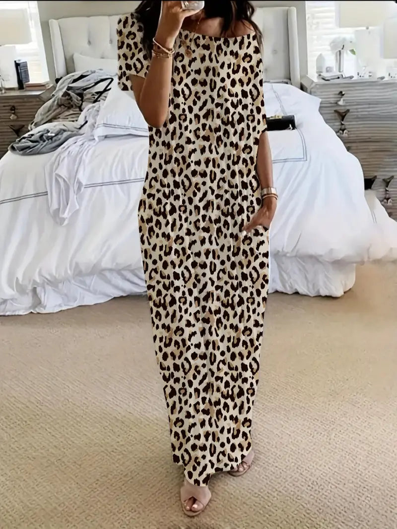 Robe de détente unie à manches chauve-souris pour femme, chemise de nuit décontractée et confortable à manches courtes pour le quotidien, vêtement de nuit pour femme pour toutes les saisons