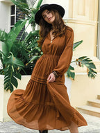 Robe longue trapèze à manches lanternes pour femme, décontractée, printemps et été, en tissu tissé uni, parfaite pour les vacances en plein air