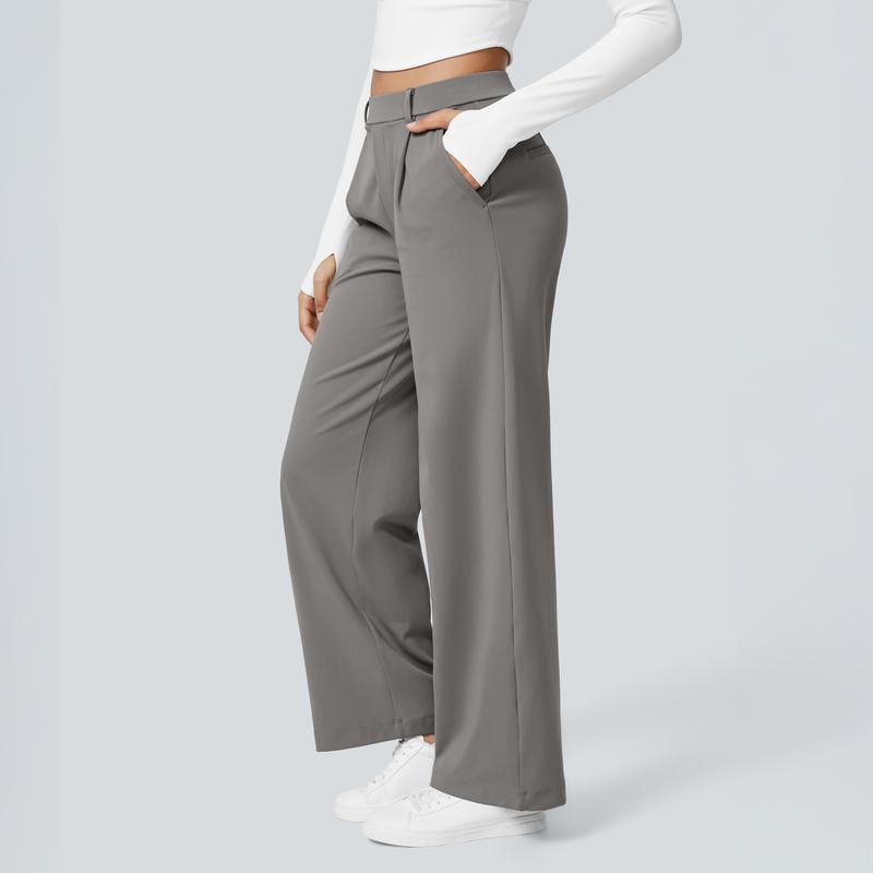 Pantaloni da Lavoro a Vita Alta con Tasche e Gamba Dritta, Abiti Business Casual da Donna, Abbigliamento Sportivo e da Esterno da Donna