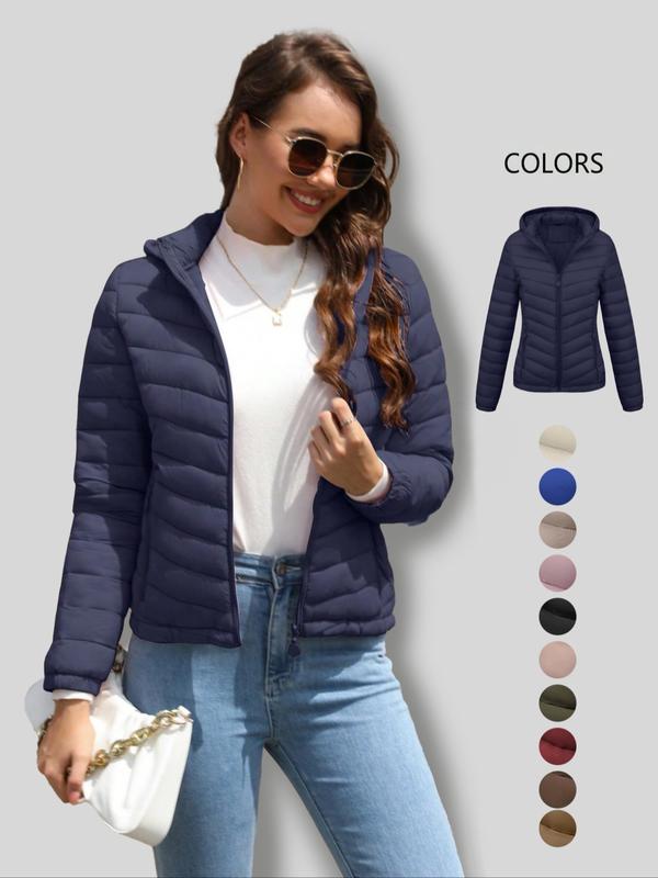 Doudoune Légère pour Femme, Manteau à Capuche Décontracté Automne et Hiver avec Poches, Vêtement d'Extérieur Chaud pour le Quotidien