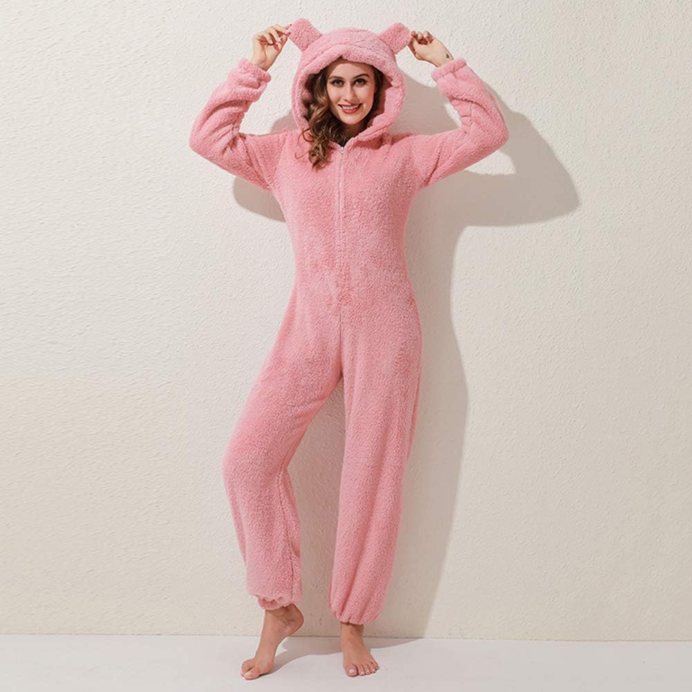 Combinaison Pyjama Polaire Femme Combinaison Polaire Chaude Combinaison Nuit Une Pièce Zippée à Capuche Vêtement de Détente