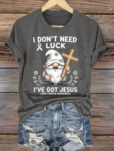 Women's Casual "I Don't Need Luck, I Have Jesus" Lung Cancer Awareness Printed Short-Sleeve T-Shirt