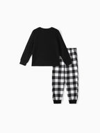 Christmas Family Matching Glow In The Dark Letters Print Long-sleeve Pajamas Sets with Christmas Socks Black+White