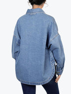Veste en jean unie pour femme avec boutonnage sur le devant, épaules tombantes et ourlet incurvé, vêtement décontracté à manches longues avec poches et col, idéal pour le quotidien, vêtement pour femme toutes saisons
