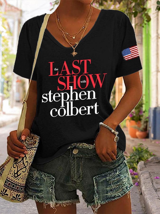 V-Neck Retro Last Show Print T-Shirt