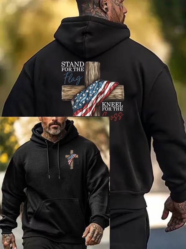 Felpa casual da uomo con stampa "Stand For The Flag Kneel For The Cross"