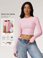 T-shirt sportiva da donna a girocollo tinta unita a compressione