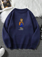 Maglione girocollo unisex con stampa orsetto dei cartoni animati, maglione casual ampio a maniche lunghe per autunno e inverno, maglieria moda da donna per l'uso quotidiano