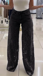 Jean en dentelle patchwork évidé pour femme