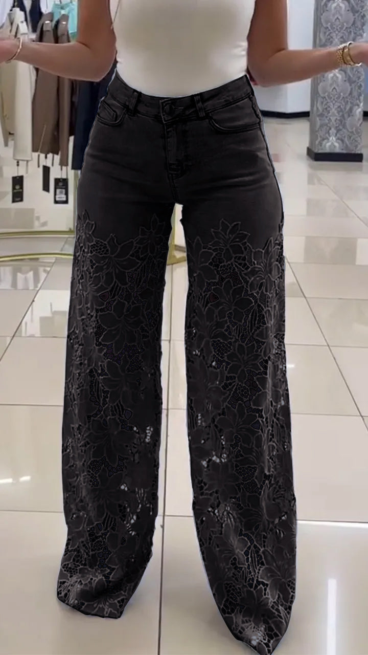 Jean en dentelle patchwork évidé pour femme