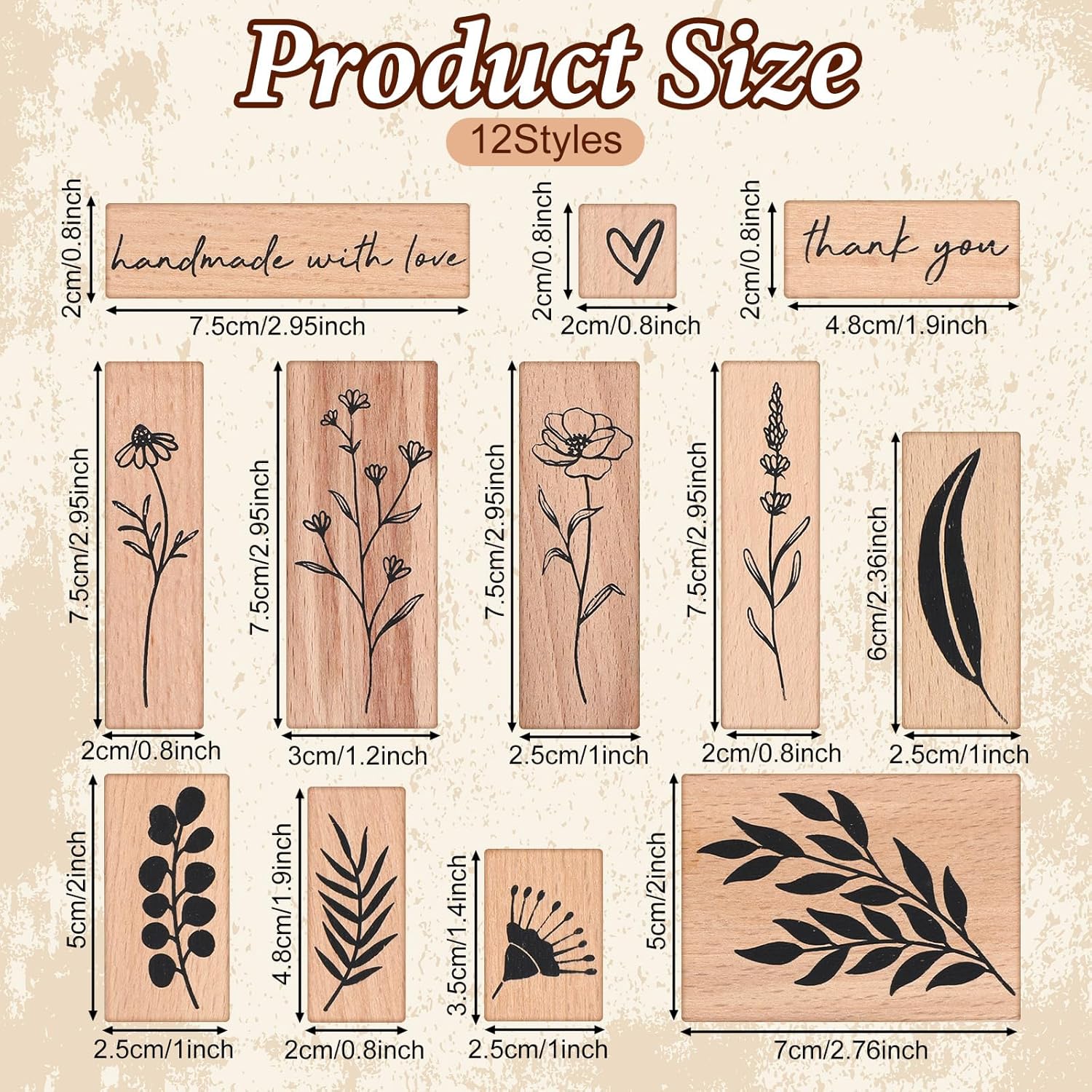 12 Pcs Vintage Wooden Rubber Stamps, Plant and Flower Decorative Wooden Rubber Stamp Set for Art DIY Craft Scrapbooking Journals Card Making Letters