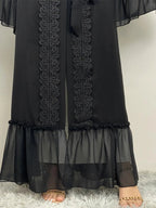 Abbigliamento Arabo - Abaya Cinghiata con Pizzo a Contrasto senza Hijab, Abiti Estivi, Abito a Maniche Lunghe con Volant alla Moda Araba, Abbigliamento Abaya Modesto per Donna, Abaya Islamica