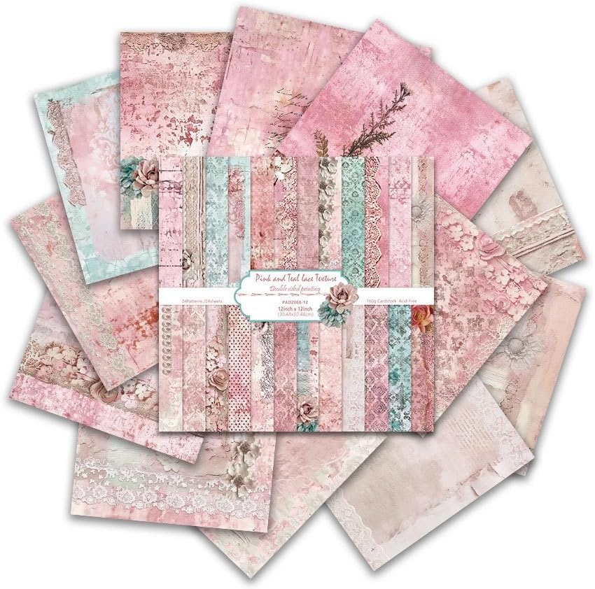 12x12 Vintage Scrapbook Paper, 24 Sheets/24 Designs Double-Sided Floral Patterned Paper for DIY Card Making Photo Album Journal Decor