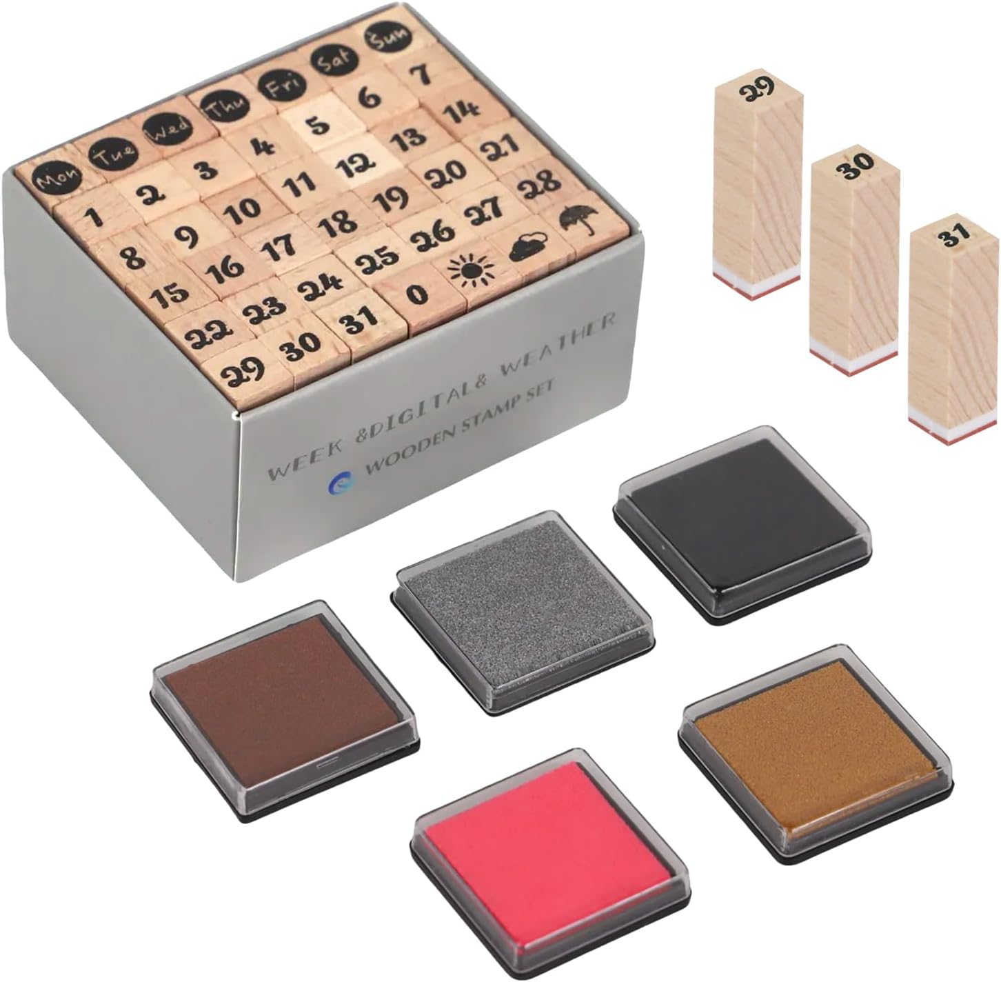 30PCS Wooden Rubber Stamps, Vintage Wood Letter, Mini Cute Emoji Stamps for Cards Making DIY Scrapbooking Photo Album Decoration